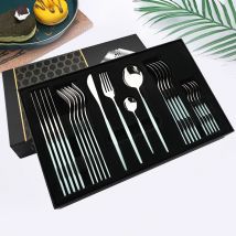 Set di posate da tavola in argento 24 pezzi menta coltello in acciaio inossidabile forchetta cucchiaio da caffè Set di posate confezione regalo da tavola occidentale
