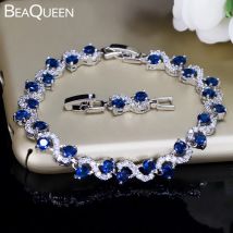 BeaQueen Charming Dark Blau Kristall Frauen Tennis Armbänder mit Zirkonia Stein Bräute Party Zubehör Schmuck Geschenk B016