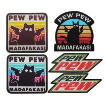 PEW PEW Madafakas Funny Cat Badges Haftowana aplikacja z tkaniny, naklejki wojskowe Naszywki taktyczne z pętelką na kapelusz, plecak