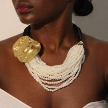 Statement-Halskette mit Vintage-Perlen und Geometrie-Anhänger für Damen und Mädchen, trendiger Vintage-Hochzeitsschmuck