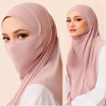 2024, bereit zum Tragen eines muslimischen Hijab mit Riemen, Jersey-Instantschal, islamisches, solides Kopftuch, Foulard für Damen, muslimisches Wickel-Bandana
