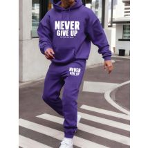 Never Give Up No Pain No Gain Prints New Hoodies Set Men Street Casual Sweatshirt Autumn Jogging Pants Fleece Sport Sweatpants