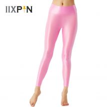 Damen glänzende Leggings sexy breiten elastischen Bund ölig glänzende Strumpfhose Leggings Hosen Yoga Pilates Workout Fitness Hosen Clubwear
