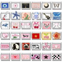 Zawieszki Y2K Seria Serce Kwiaty Wiśnia Kula Motyl Charmsy Włoskie Pasują do Bransoletki ze Stali Nierdzewnej 9mm DIY Tworzenie Biżuterii Prezenty