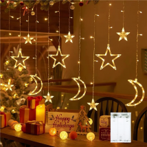Stern-Mond-Lichterkette, batteriebetrieben, Weihnachtsgirlande, Feenlampe, 3,5 m, LED-Vorhanglicht für Garten, Hochzeit, Party, Festival, Dekoration