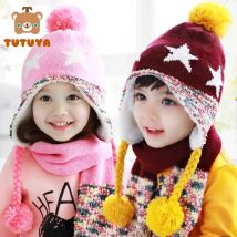 2-teiliges Kindermütze-Schal-Set, gestrickt mit Samtgarn, Kopf- und Ohrenwärme, Winter-Outdoor-Freizeitmütze, süßes Baby-Fotografie-Outfit