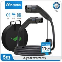 Cavo di ricarica EV Khons Type2 a Type2 trifase 16A, da femmina a maschio, 5M, 11kW, IEC62196-2 per stazioni di ricarica EVES