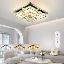 48W Modern LED Crystal Ceiling Light with Remote Control, 50cm Ceiling Lamp Stepless Dimming for Living Room Bedroom Hotel