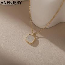 ANENJERY Silver Color Square Fritillary Pendant Necklace For Women Simple Temperament Ins Chain Niche Jewelry