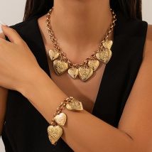 Ingemark Vintage Cuban Curb Metallkette Halskette Herz Anhänger Charm Armband für Frauen Grunge Schmuckset Steampunk Männer Geschenk