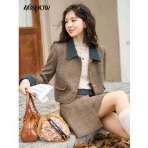 Mis how Mode Retro Plaid Anzug für Frauen Herbst Wolle Jacke Falten rock zweiteilige Sets separat Büro Dame mxc47w0154