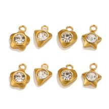 10 Stück niedliche Charms aus Edelstahl mit eingelegtem weißen Diamant-Pentagramm-Herz für DIY-Halsketten, Armbänder, Schmuckherstellungsmaterialien