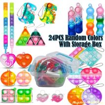 24 Stück Pop Zappeln Spielzeug Pop Schlüssel anhänger Spielzeug Zappeln Pack Angst Stress abbau sensorische Spielzeug Party Gefälligkeiten mit Aufbewahrung sbox