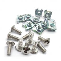 10er-Set Kunststoffabdeckung, silberne Edelstahl-Schraubbolzen und U-Typ-Clips mit Mutter M6, 6 mm, M5, 5 mm, für Motorrad, Roller, ATV, Moped