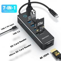 RSHTECH USB-C-Hub-Dongle-Adapter mit 4K HDMI 3 USB 3.0 Datenanschluss 100 W PD SD/TF-Kartenleser Aluminium-Hub-Dock für PC Laptop