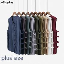 Westen Frauen Sommer 4XL Chinesischen Folk Stil Lose Stilvolle Homewear Komfortable Beliebte V-ausschnitt Ärmellose Trendy Kleidung Einfache Neue