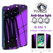 [3 Stück Privatsphäre lila Glas + 3 Kameraobjektivkappen] Anti-Blue-Ray-Displayschutzfolie für iPhone 16 15 14 Plus 13 12 11 Pro Max 16Pro
