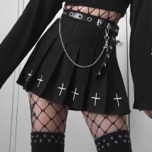 2024 Kobiety Harajuku Sweet Fresh Feeling High Waist Pleated Skirt Elastic Waist Cross Embroidery Skirt black skirt Pleated Skirt