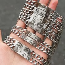Benutzerdefinierte Gravur Auge Bild Armband kubanischen Link Armband für Männer Frauen Paare Jahrestag Schmuck personalisierte Geburtstagsgeschenk