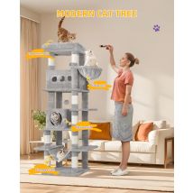 Hzuaneri Árbol para gatos grande de 170 cm, torre para gatos para gatos Maine, poste rascador multinivel con percha grande, tapete lavable