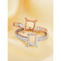 Multiple sizes rectangle rose gold silver Gems CZ stone prong bezel solid 925 sterling silver adjustable ring settings 1294132