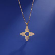 Zia Sonne Symbol Anhänger Halskette Edelstahl Mädchen Mode Damen Anhänger Halskette Helle Farbe Schmuck Geburtstagsgeschenk