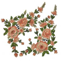 1 x orangefarbener langer Blumen-Stickerei-Patch, zarte DIY-Aufnäher für Kleidung, zartes Dekor