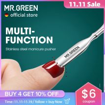 MR.GREEN-empujador de cutículas de doble punta, herramienta de manicura, limpiador de suciedad de uñas, empujador de piel muerta de acero inoxidable