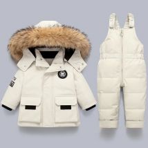 Piumino per bambini Inverno e autunno Giacca da ragazzo calda Collo in pelliccia naturale Neonate Cappotto da neve Parka per bambini Capispalla 1-5 anni