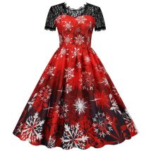 Weihnachts kostüm Party kleid Frauen Kurzarm Spitze Vintage Robe elegante Weihnachten Abendkleid ung