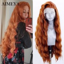 AIMEYA Synthetic Lace Front Wigs for Women Natural Hairline Cosplay Wavy Wig Synthetic Hair Lace Wig PrePlucked Long Ginger Wigs