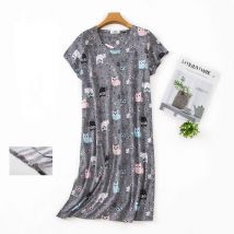 Sommer-Nachthemden, O-Ausschnitt, Baumwolle, Cartoon-Damen-Nachtwäsche, Nachtwäsche, Übergröße, Schlaf- und Lounge-Nachthemd, kurzärmeliges Heimkleid