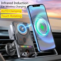 Car Holder Dual Motor Electric Rotating Opening Closing Phone Stand Mount 15W Wireless Fast Charging For iPhone/Samsung Bracket