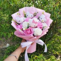 Anime Hello Kitty Cartoon peluche bouquet fiori di rosa artificiali bambola Natale casa decorazione di nozze regalo di San Valentino