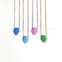 Sterling Silber Hamsa Hand Halskette für Mann Frau Feueropal Fatima Hand Anhänger Halskette