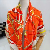 135CM Silk Cashmere Scarf Women Curled Shawls Palace Carriage Print Square Scarves Wraps Lady Bandana Hijabs Female Foulard