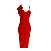 Dekoratives Verbandkleid mit 3D-Blumen für Damen, ärmellos, rückenfreie Midi-Kleider, Abend-Laufsteg-Partykleid, Neuankömmling, Mode