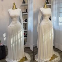 Elegantes, langärmliges, plissiertes Maxikleid für Damen, Neu, 2025, Herbst, süßer Urlaub, Strand, Luxus-Abend, weiß, sexy Geburtstagsparty-Kleider