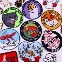 Runde lustige Tier Patch Fuchs Katze Ente Fisch gestickte Patches für Kleidung Jacke Rucksack Eisen auf Patches für Kleidung Aufkleber