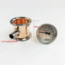 2"(51mm) FlangeOD64mmTri Clamp Copper Tube/Pipe With 1/4" Female Thread Thermometer Connector For Distillation,Height 50mm