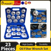 Podofo 23 Pcs Set di chiavi per filtro dell'olio Set di chiavi per filtro dell'olio a tazza in lega di alluminio Kit di strumenti per la rimozione del filtro dell'olio di trasmissione da 1/2"