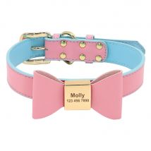 Personalized Dog Name Collar Soft PU Leather Puppy Cat Bowknot Necklace Anti-lost ID Collars for Small Medium Large Dogs Cats