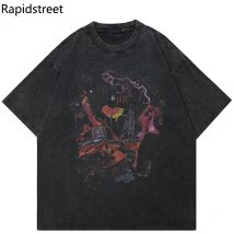 Männer Hip Hop Streetwear Oversize T-Shirt Grafik Druck Gewaschen T Shirt Harajuku Baumwolle Lose T-shirt Kurzarm Tops Tees