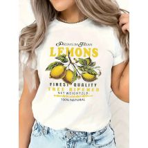 Y2k Zitronen-Druck Damen T-Shirt mit Rundhalsausschnitt, lässig, kurzärmelig, Buchstaben-Druck, Frühling, Sommer, Top, T-Shirt
