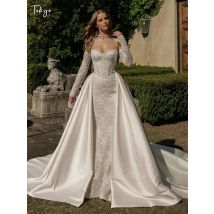 Tokyo Customized White Mermaid Wedding Dresses Strapless Back Zip Bridal Gowns Elegant Detachable Sleeves Train Wedding Gowns