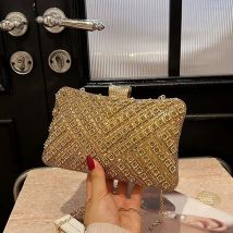 Vintage-Stil Perlen Frauen Abend taschen Strass goldene Metall kette Schulter Clutch Tasche Schulter kette Dame Luxus Glitter h