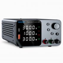 30V 5A 10A Labor einstellbares Gleichstromnetzteil mit 4-stelliger LED-Anzeige; USB-A/Typ-C 5V/3,6A Schnellladung mit Encoder-Einstellung