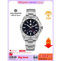 San Martin 39 mm Aventurin-Edelstein-Zifferblatt, luxuriöse Herrenuhr NH34 GMT, automatisch, mechanisch, Saphirglas, wasserdicht, leuchtend, SN0129