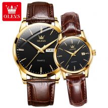 Olevs original paar quarzuhr luxus mode wasserdicht leuchtend atmungsaktiv leder armband elegantes paar quarzuhr