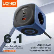 LDNIO Cube Multipresa 65W Stazioni di ricarica Cavo di prolunga 2M Filtro di rete Adattatore spina Eu Kr per presa USB Europlug 220v